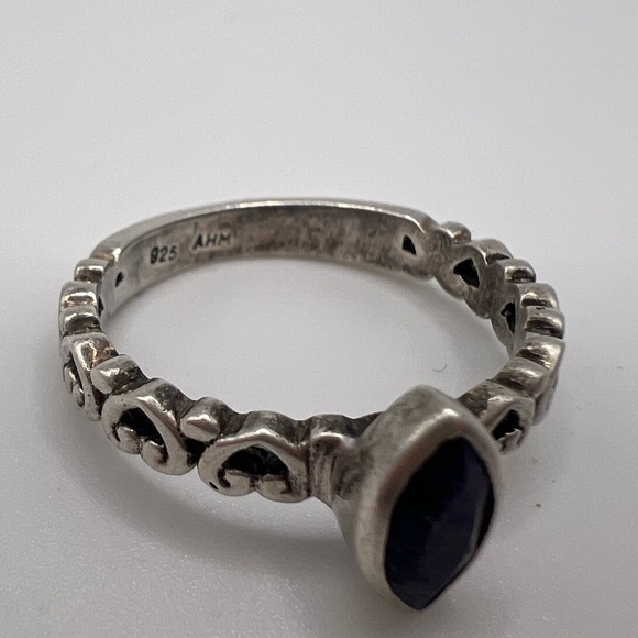 Sodalite Heart Band Sterling Silver Ring, Size 9, Purple Blue - Picture 6 of 6